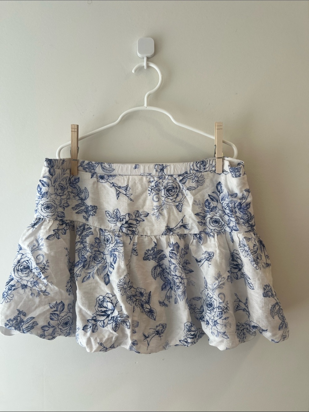 Love Tree White Skater Mini Skirt with Blue Floral Print